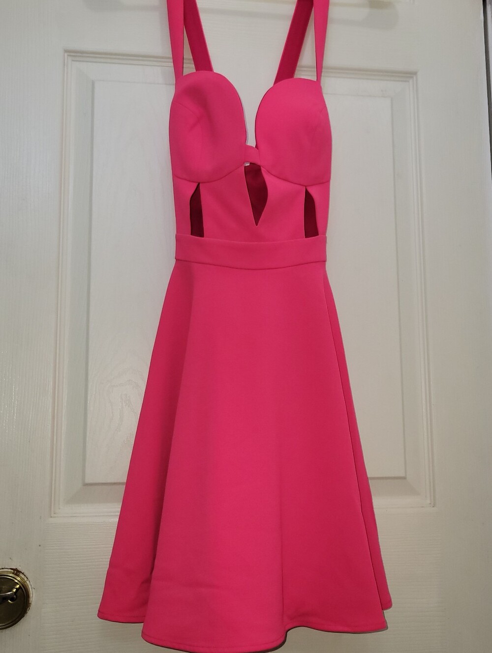 Barbiecore Mini Dress with Cutout Bodice Medium